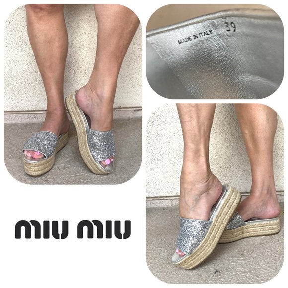 Miu Miu Shoes - Auc MIUMIU silver glitter platform slide T 39